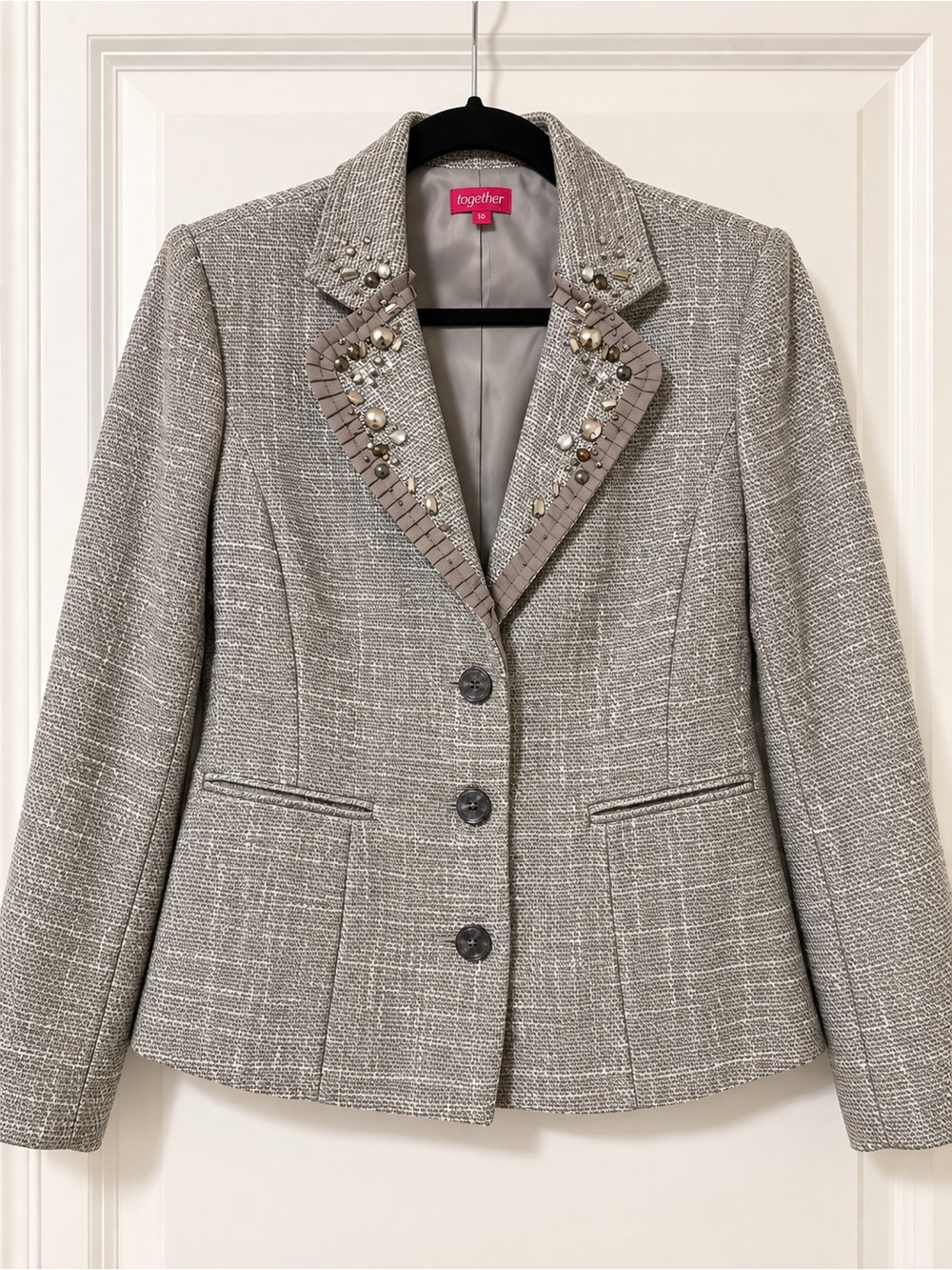 Embellished Gray Tweed Blazer